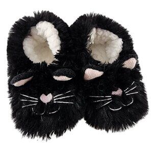 Unisex Baby Snoozies Fuzzy Black Kitty Cat Slipper House Shoes Sherpa Lined 6-12